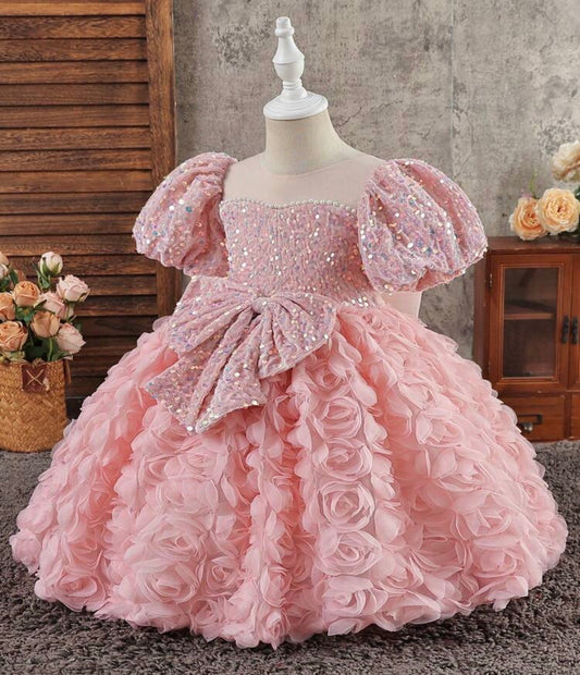 Sequined Bow Decoration And Three-Dimensional Flower Hem