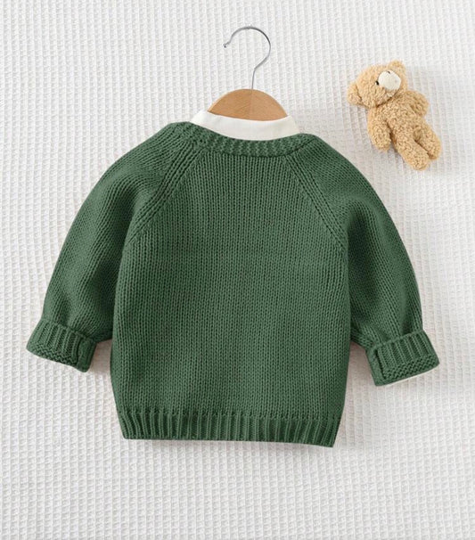 Cartoon Bear Pattern V-Neck Long Sleeve Fall/Winter
