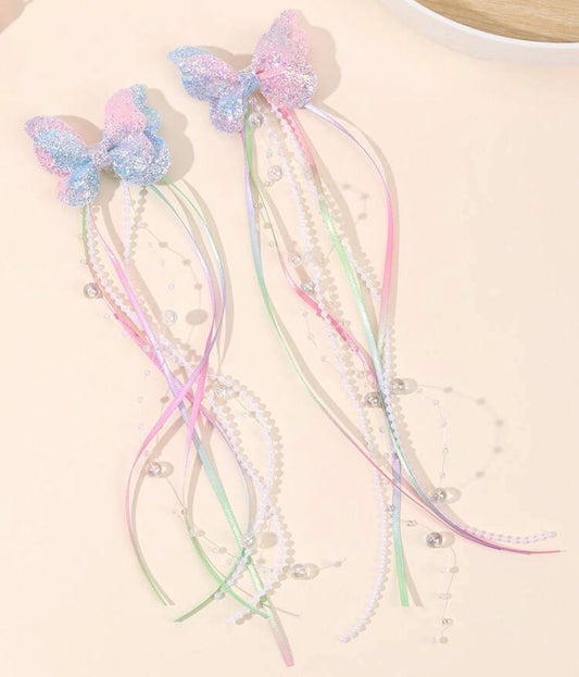 2pcs Shiny Butterfly Tassel Hair Clips