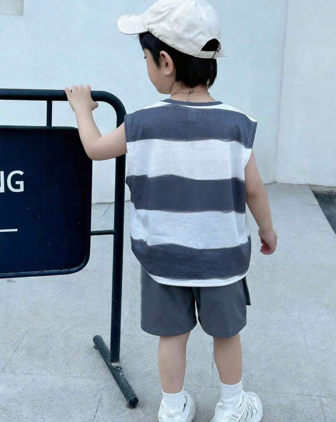 Korean Style Striped & Graphic Print Tank Top And Cargo Shorts