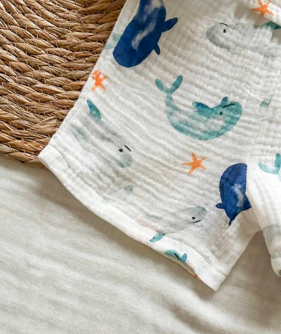 Dolphin Print Short Sleeve Button-Down Shirt And Shorts