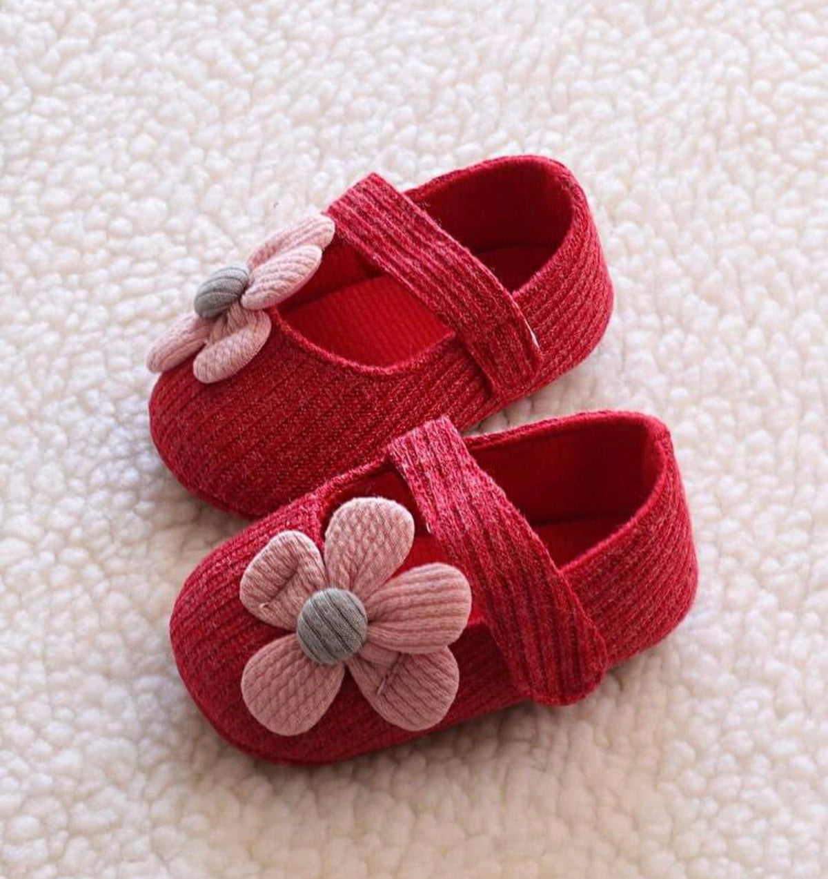 1 Pair Girls Bow Knit Fabric Floral Design Slip-On Shoes