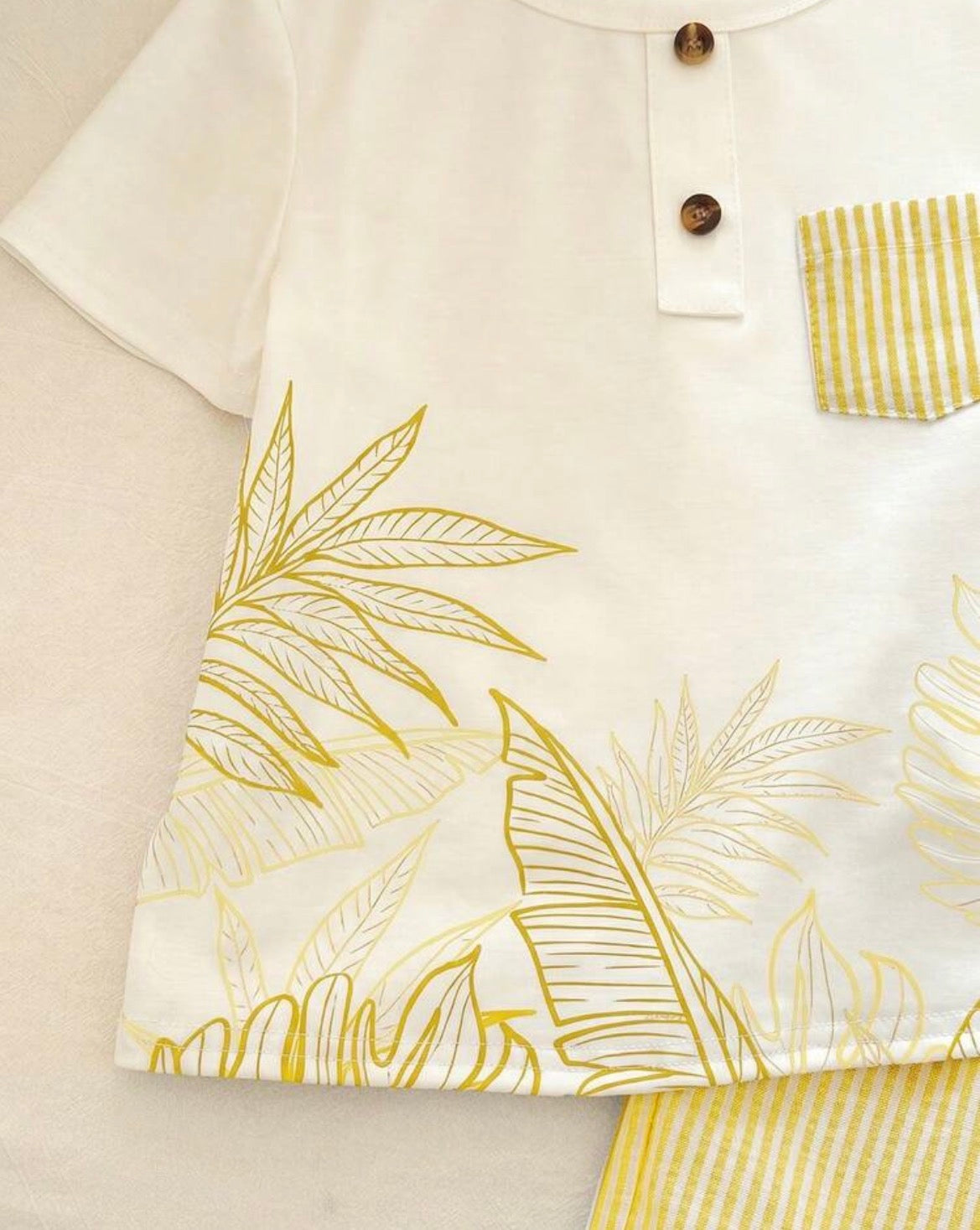 2pcs/Set Plant Pattern Short Sleeve T-Shirt And Striped Shorts