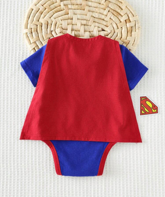 2pcs Set: Superhero Pattern Contrast Color Soft Knit Romper Shawl