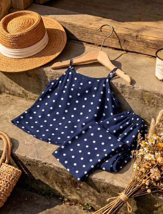 Chiffon Polka Dot Camisole Top And Long Pants Set