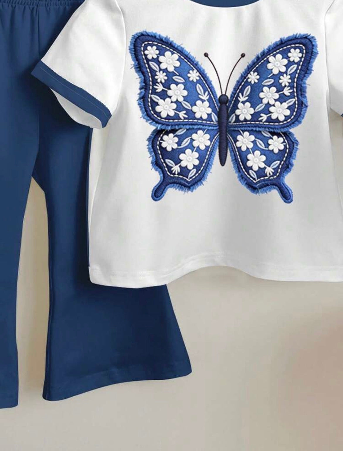 Butterfly Print Short Sleeve T-Shirt And Solid Color Flare Pants