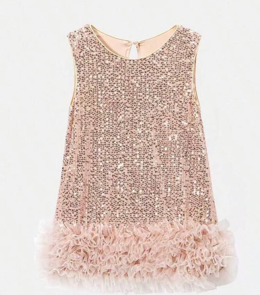 Contrast Sequin Mesh Hem Party Dress