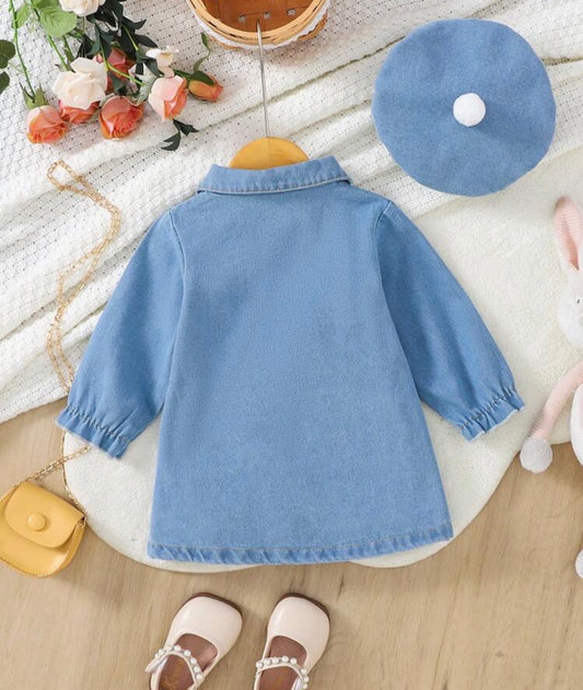 Versatile Washed Blue Denim Dress with hat