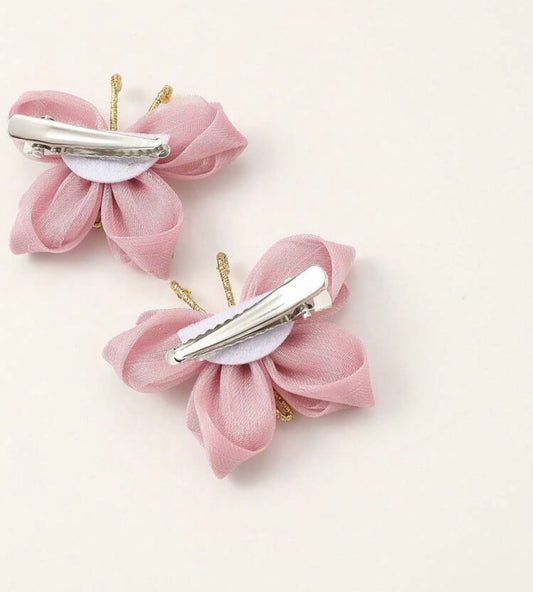 2pcs Girls' Pink Rhinestone Butterfly Hair Clips Set