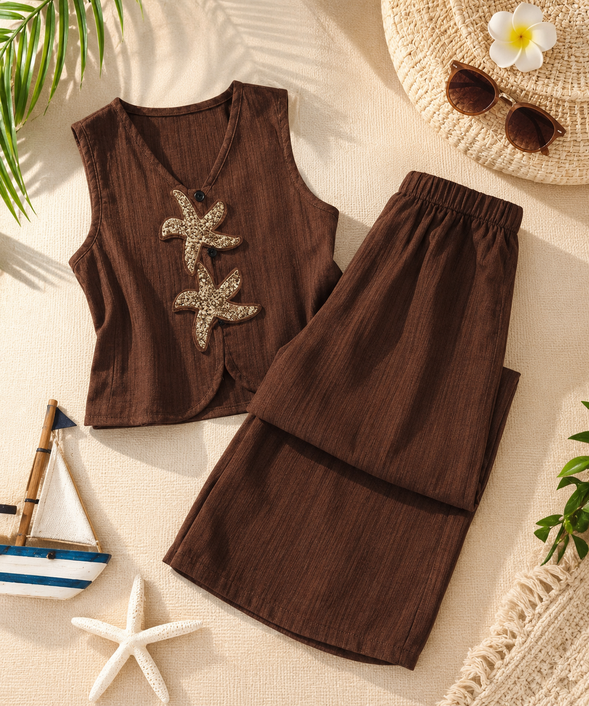 2pcs/Set V-Neck Vest Paired With Wide-Leg Pants