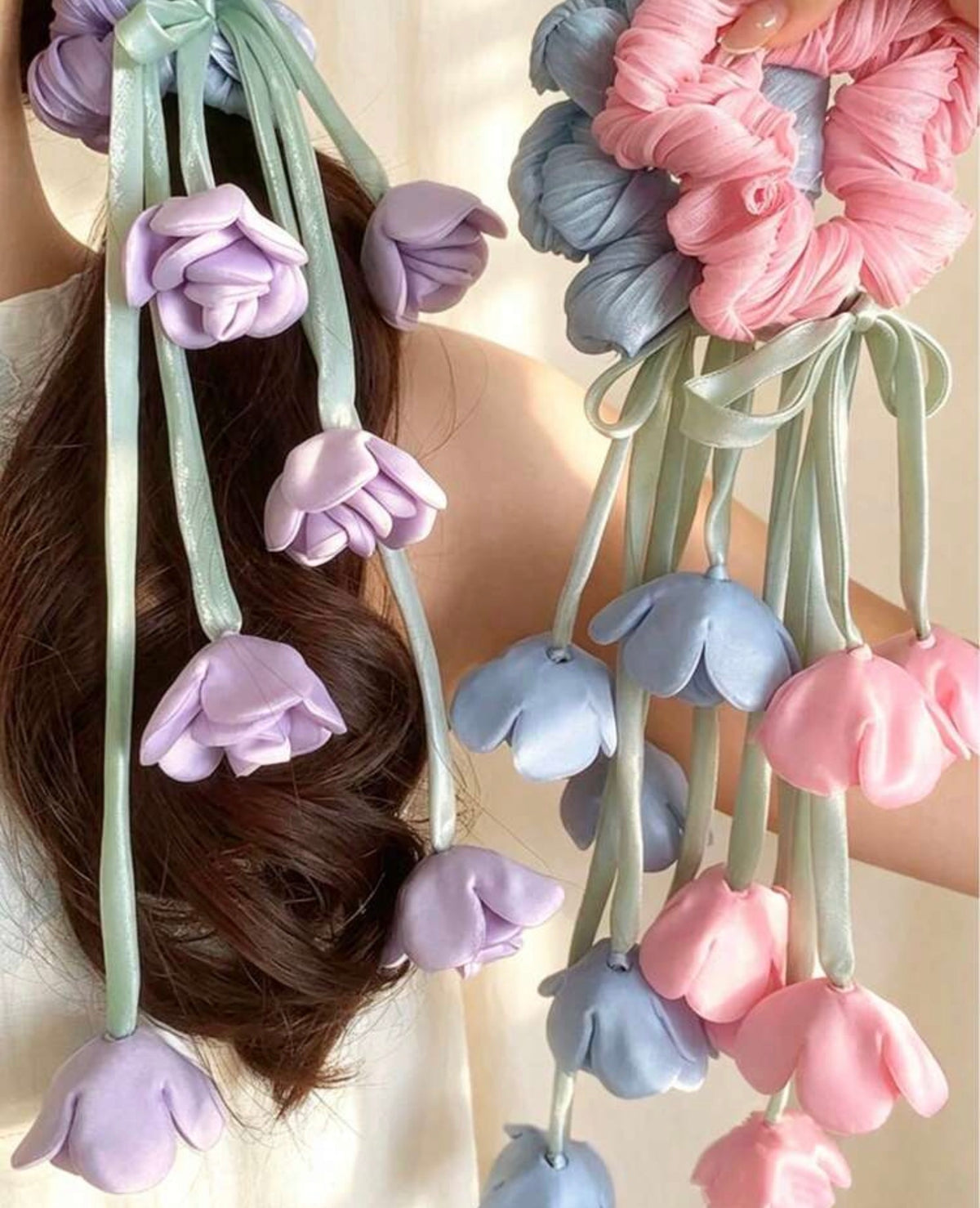 Women's Elegant Tulip Flower Ribbon Hair Tie, Sweet Floral Elastic Band, Premium Flower Bud Hair Tie, Cute Floral Hair Accessory, Suitable For Daily Wear Ponytail Elastics Rubber Bands