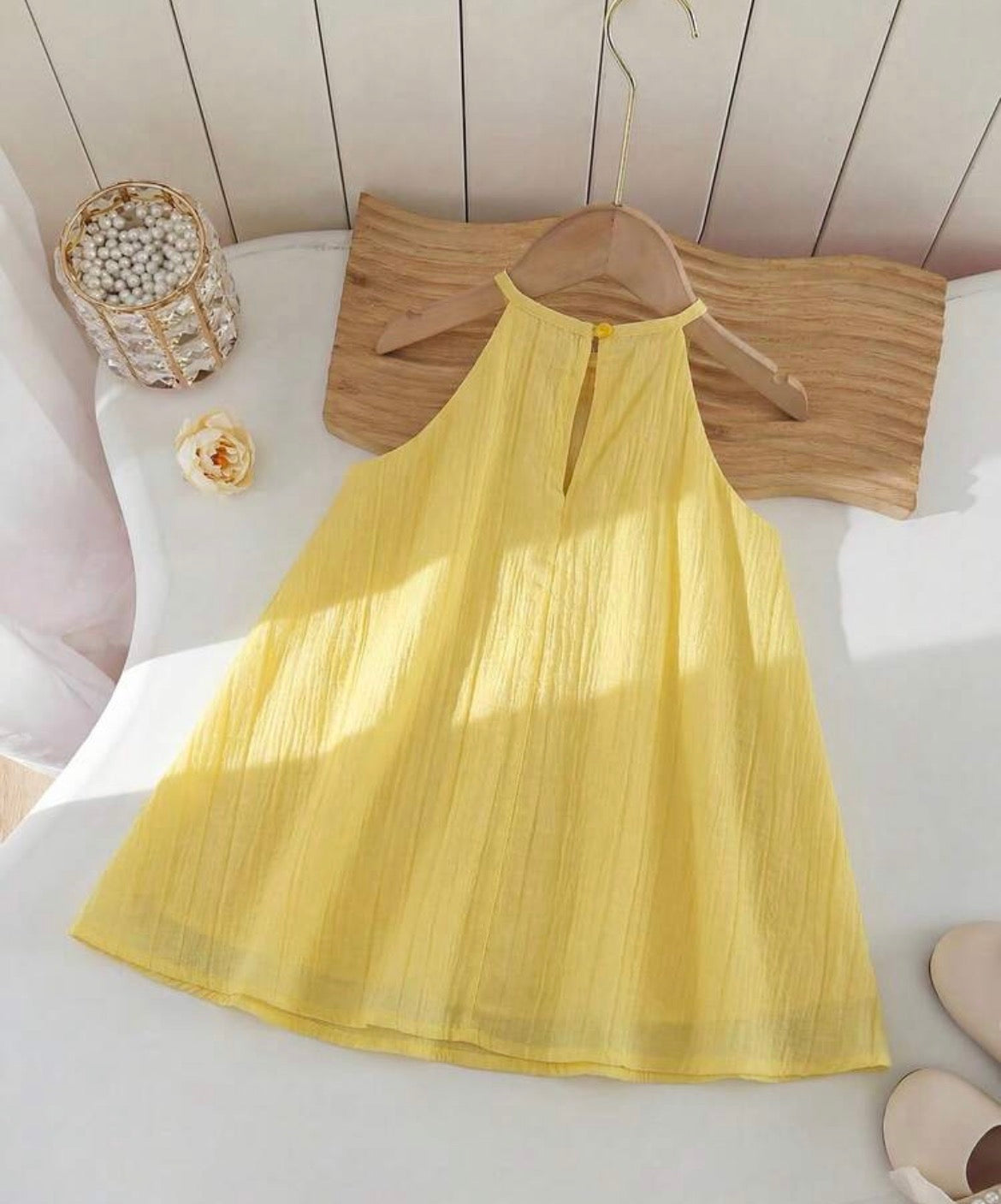 Yellow 3D Floral Halter Neck Dress