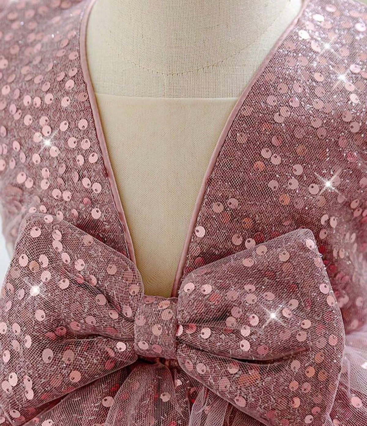 Baby Girls Short Sleeve Bow Sequin Tulle Cute Flower Girl Puff Dress