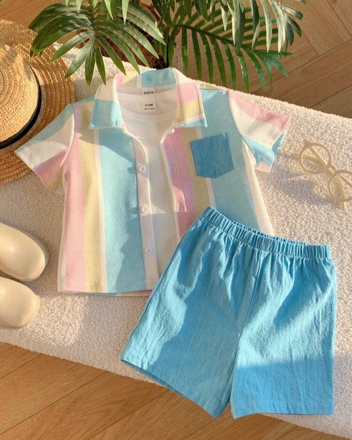 Blue White Stripe Shirt and Shorts