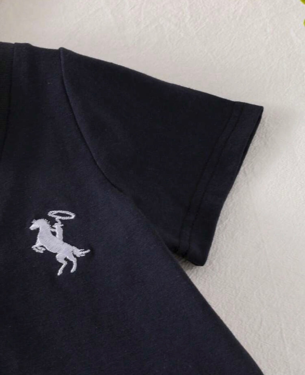 2pcs/Set Polo Shirt With 2 In 1 Design, Stylish Small Pattern Accent, Paired With Beige Casual Elastic Waist Loose Pants