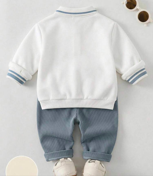 Winter Knitted Soft Crew Neck Long Sleeve Pullover Sweatshirt And Elastic Waist Long Pants 2-Piece Set