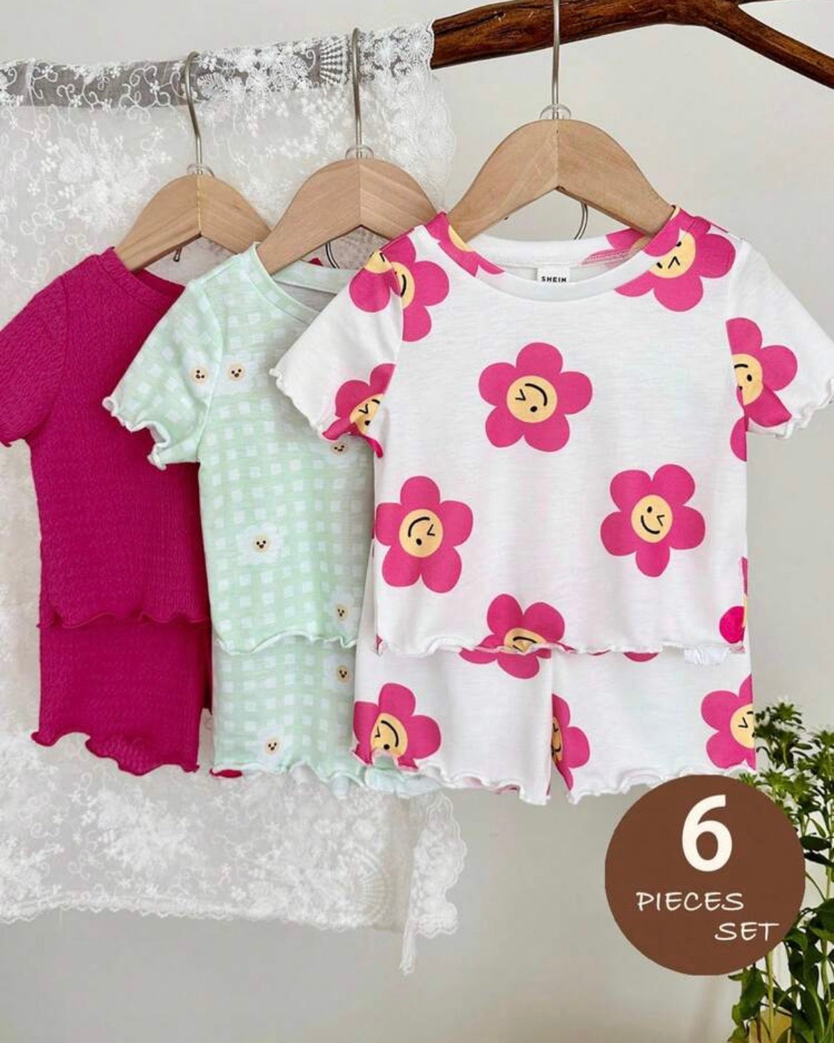 Knitted Round Neck Casual T-Shirt And Shorts 6-Piece Set
