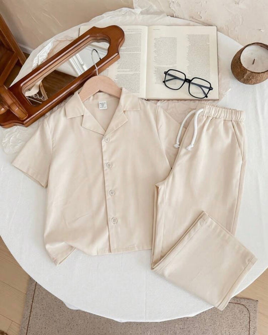 Solid Color Short Sleeve Shirt And Pants