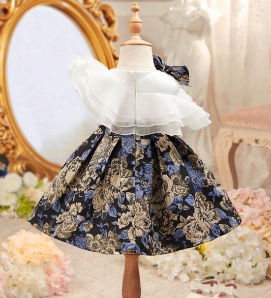 Elegant Floral Pattern Ruffle Hem Summer Dress