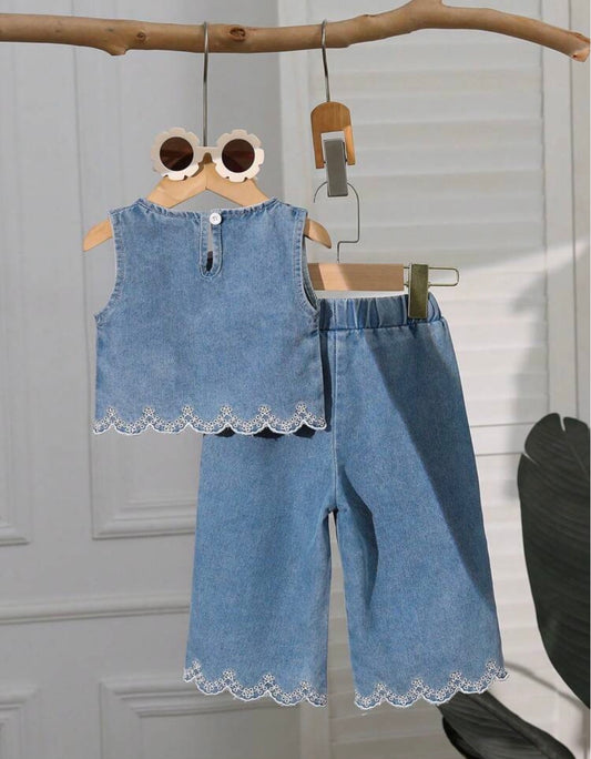 Hem Embroidery Sleeveless Top And Long Pants 2-Piece Set