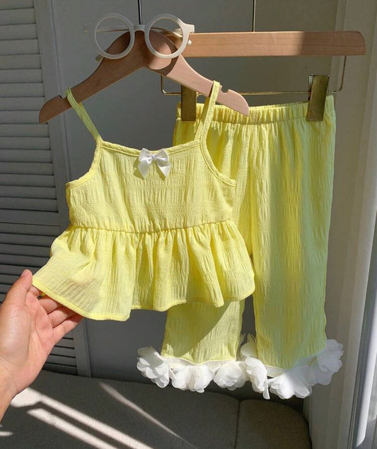 2pcs Sweet Ruffle Camisole Top And Flare Pants Set