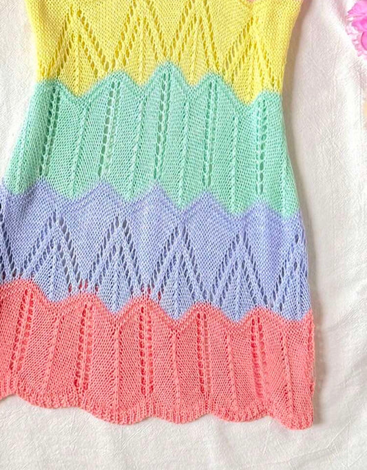 Striped Hollow Out Swimsuit Cover Up