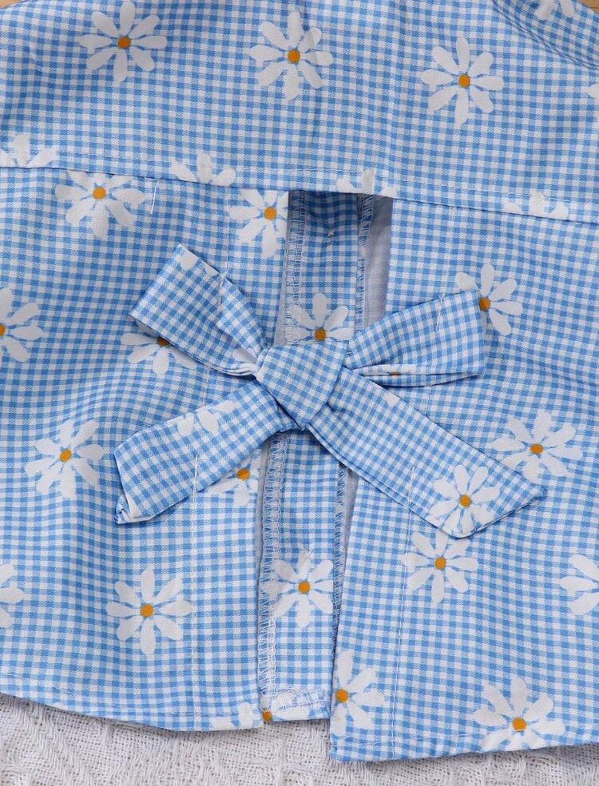 Plaid Print Daisy Shirt + Shorts 2 Pieces Outfit