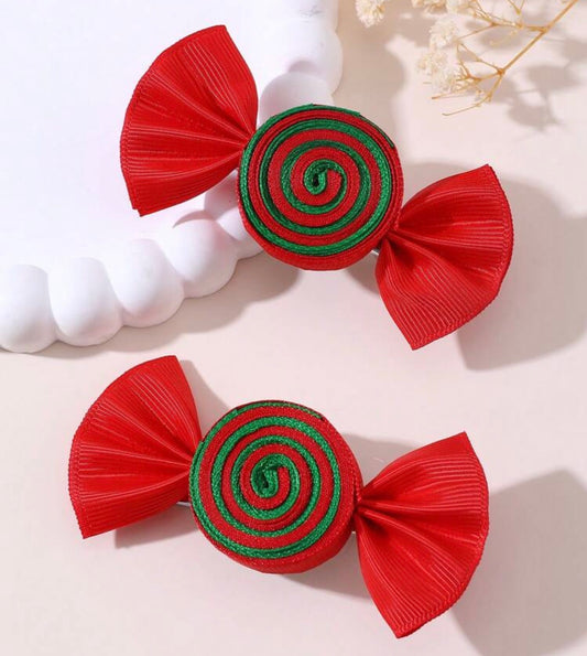 2pcs Colorful Spiral Ribbon Candy-Shaped Hair Clips