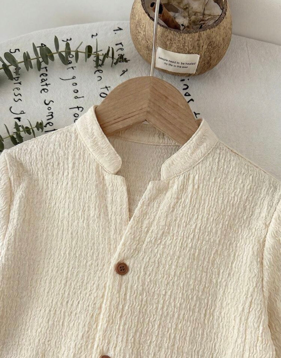 2pcs Woven Solid Color Casual Shirt And Striped Pants Set