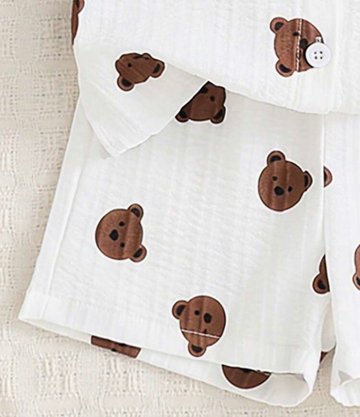 2pcs/Set Bear Pattern Collared Shirt Top + Elastic Waist Shorts,