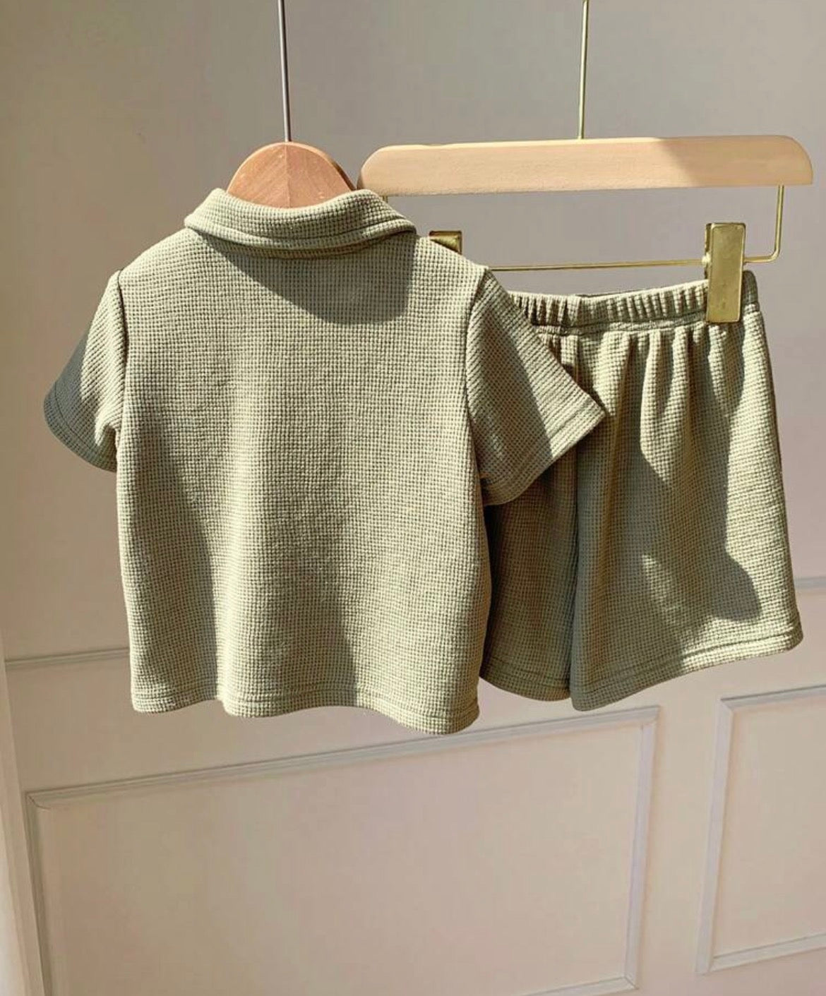 2pcs Unisex Baby Boy/Girl Plant Embroidery Waffle Shirt And Shorts