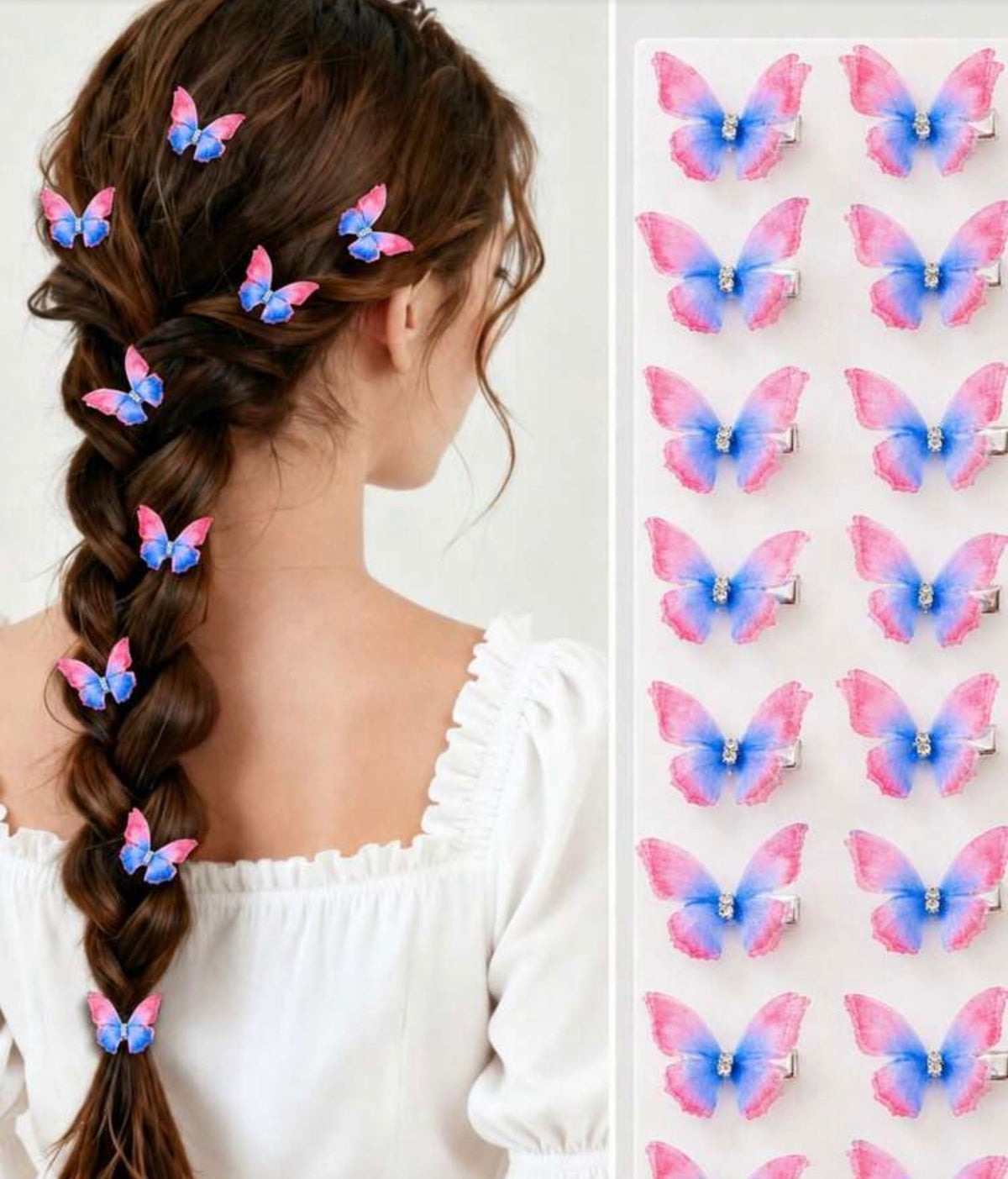 10pcs/Pack Double Layer Crystal Mesh Butterfly Hair