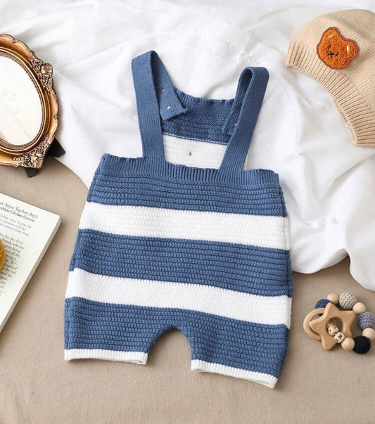 Bear Embroidery Striped Pattern Knit Overall Romper Autumn Fall