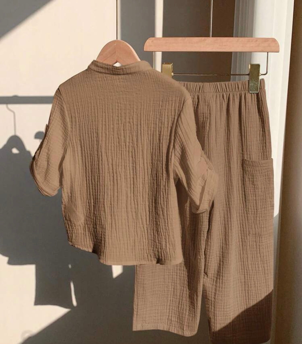 2pcs/Set Solid Polo Shirt & Elastic Waist Pants