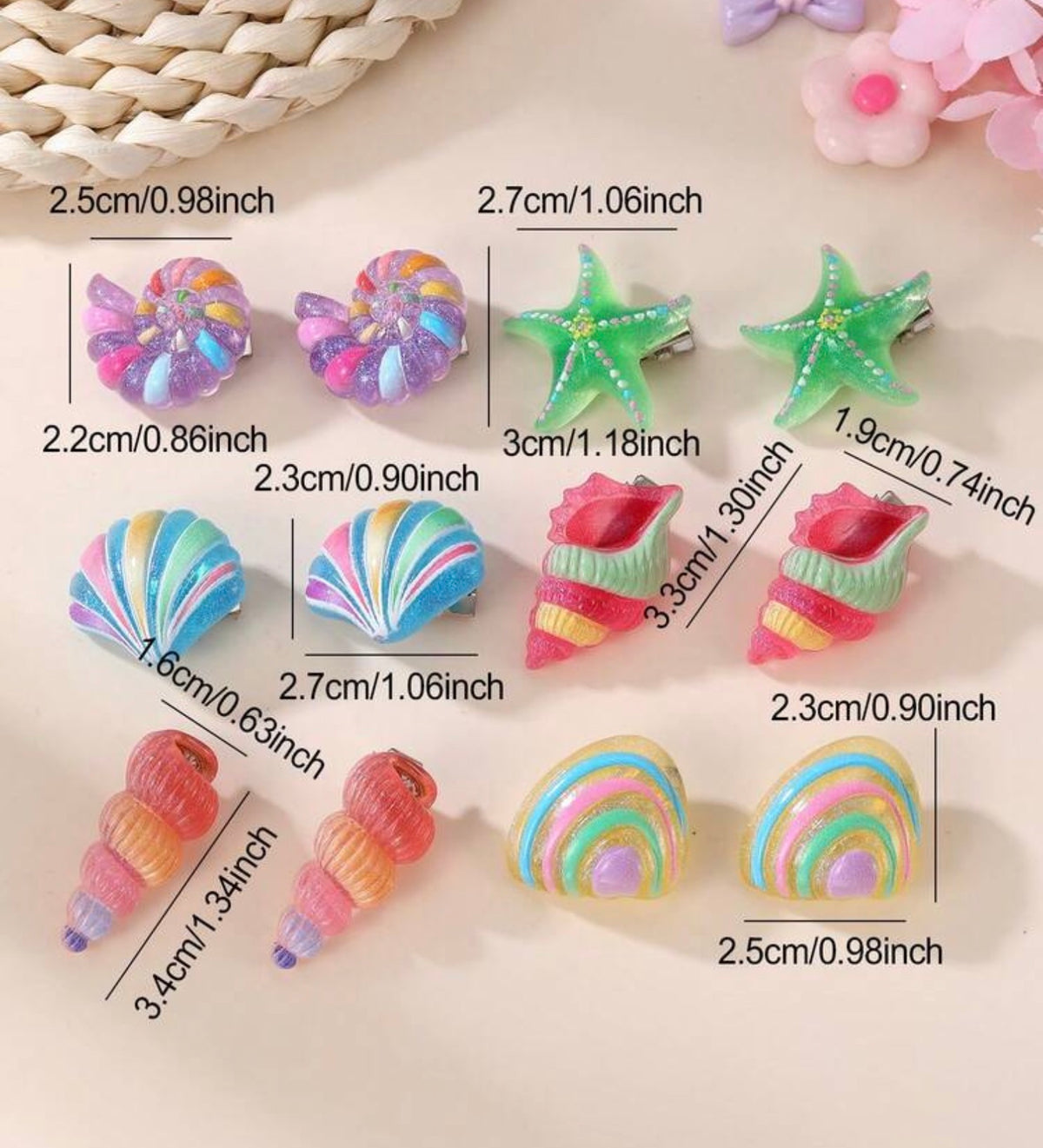 12pcs/Set Girls Shell Starfish Hair Clips