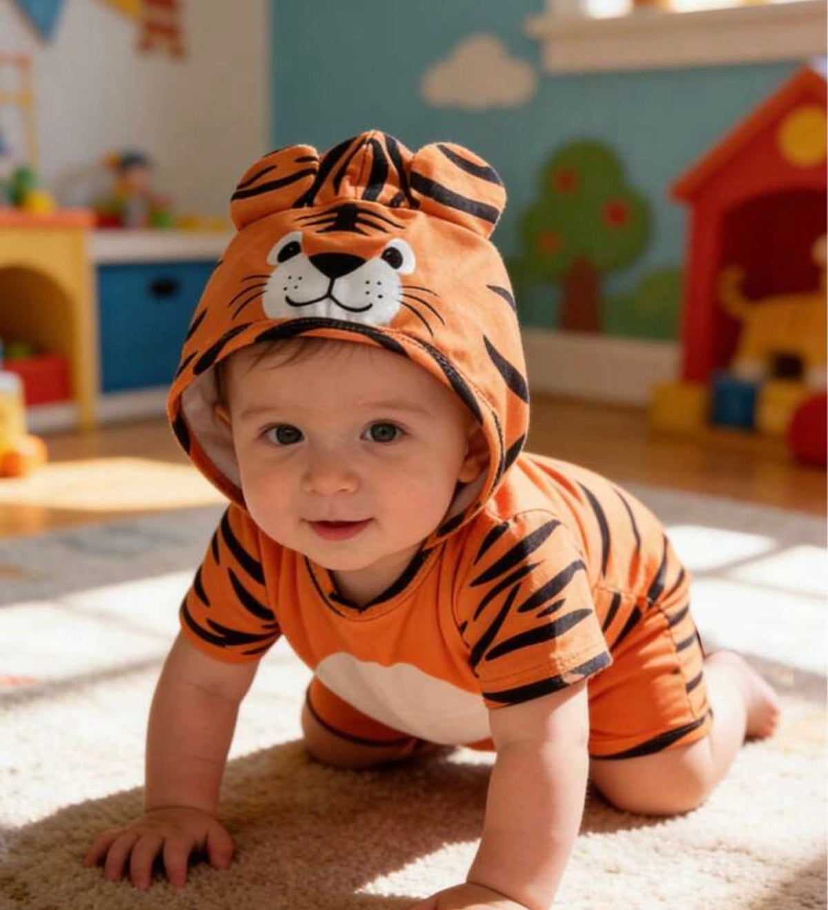 2pcs/Set Short Sleeve Tiger Romper + Hat Set,