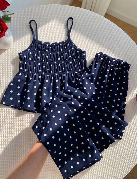 Chiffon Polka Dot Camisole Top And Long Pants Set