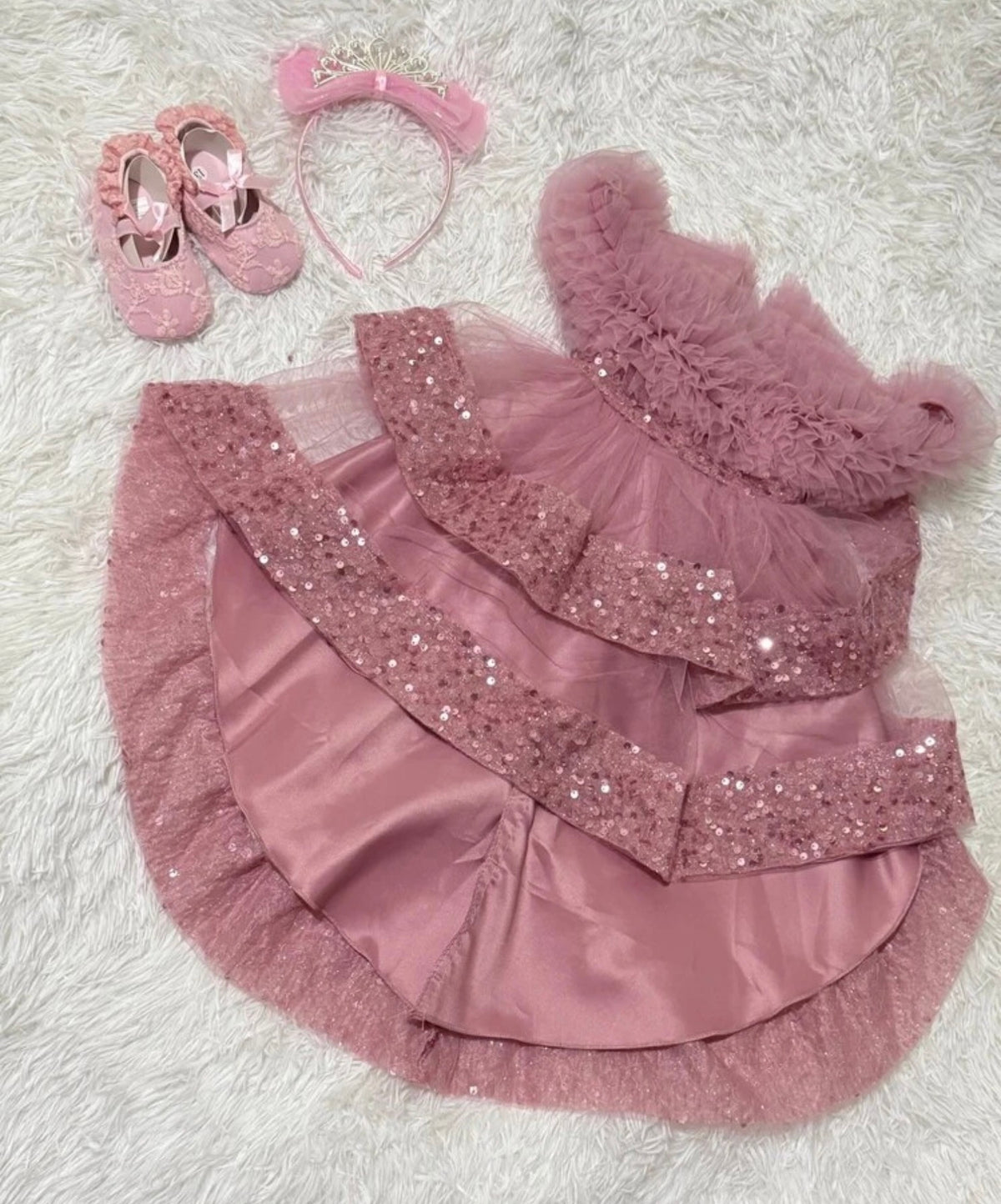 Mesh Cute Flower Dress With Train