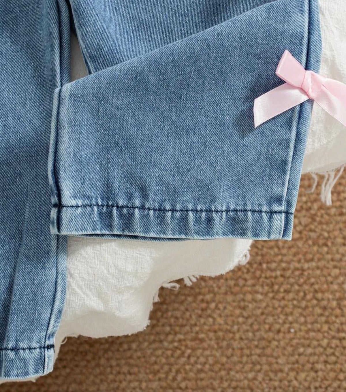 3pcs/Set Casual American Pink Bow Print Hoodie Sweatshirt, Solid Color Camisole, And Bowknot Straight Leg Jeans