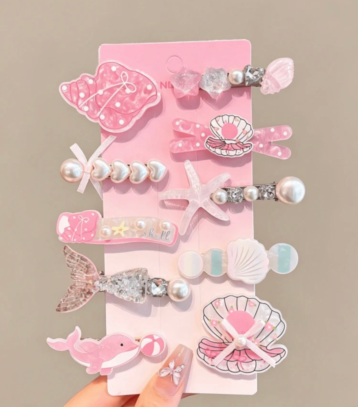 10pcs Cute Mermaid Hair Clips, Acrylic Shell & Star Hair Clips With Faux Pearl