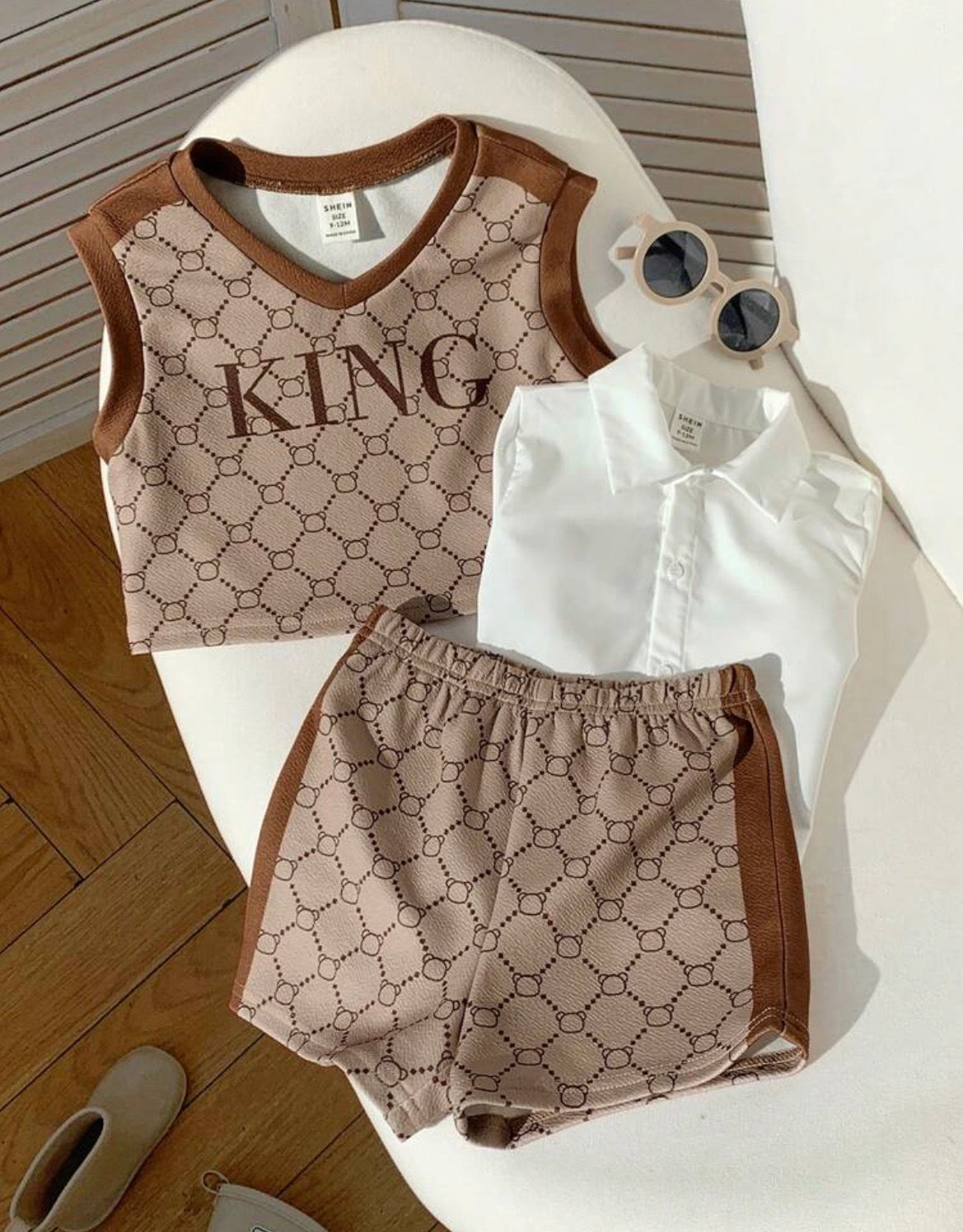 3pcs Baby Boy Casual Cute School Style Khaki Short Sleeve T-Shirt Set
