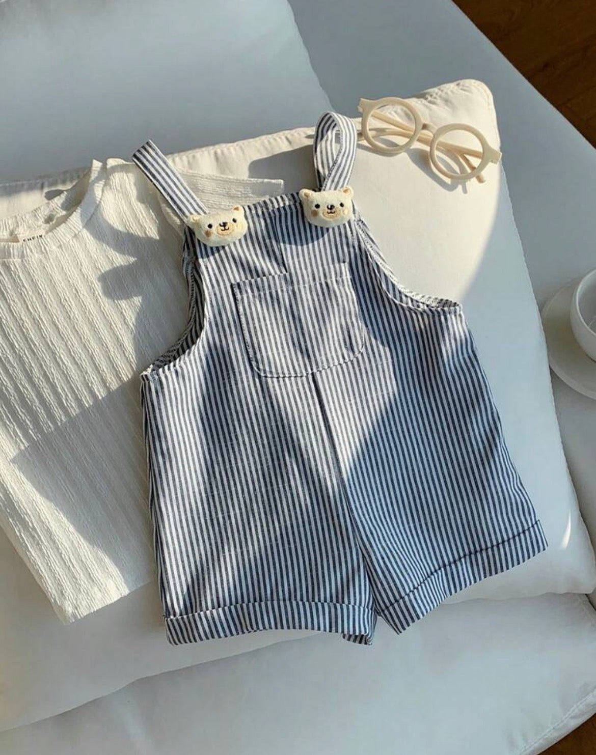 Striped Cartoon 3D Bear Suspender Romper