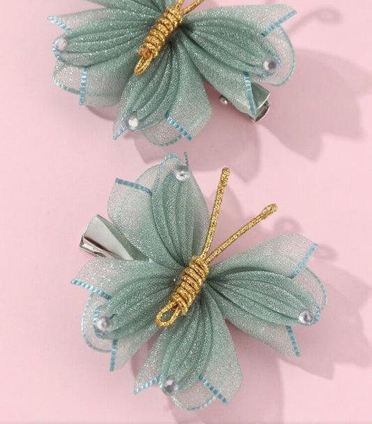 2pcs/Set Girls' Mesh Butterfly Hair Clip