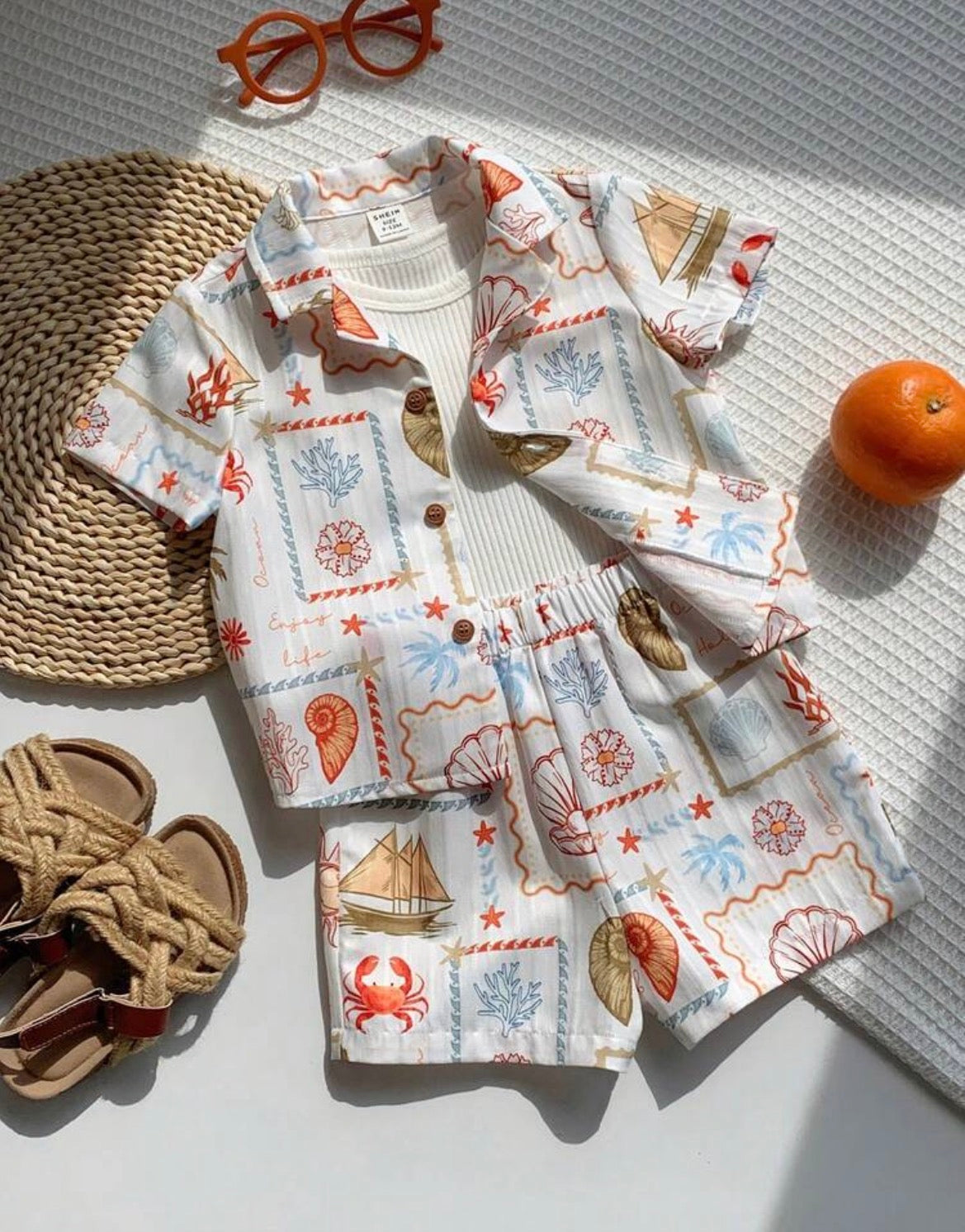 Printed White Shirt and Shorts
