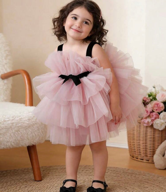 Pink Bow Contrast Color Elegant Party Dress
