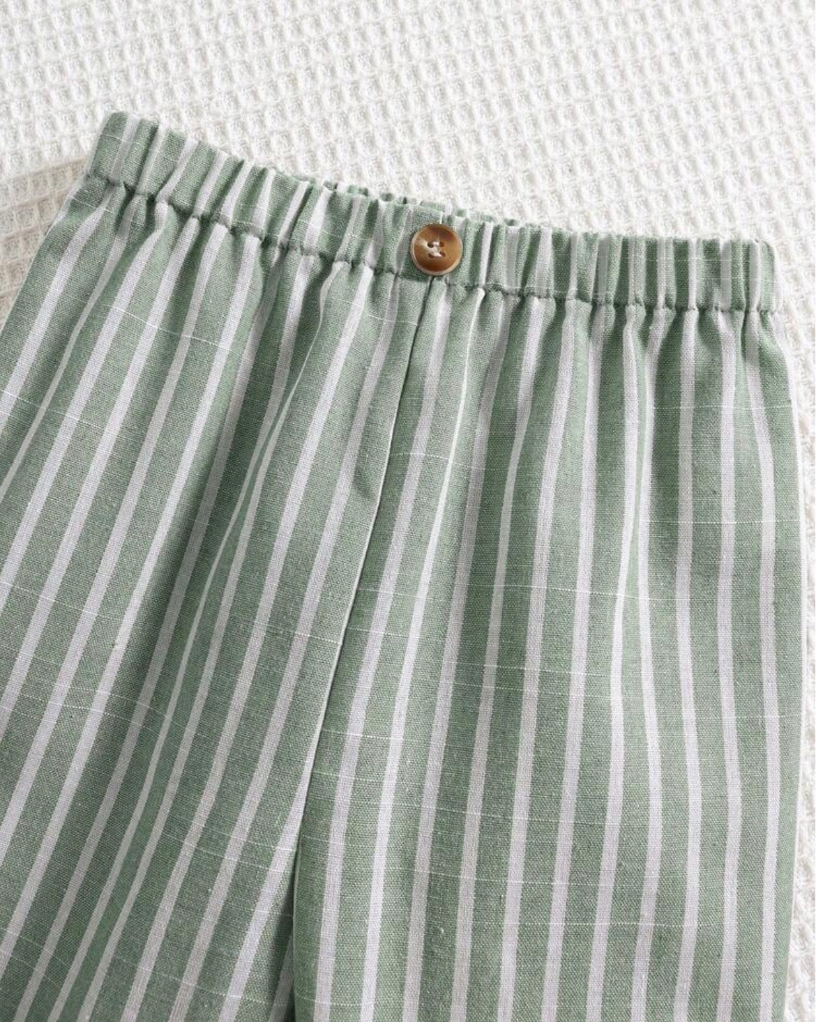Striped Co-Ord Set Casual Short Sleeve Stand Collar Shirt And Pants Patched Regular Fit