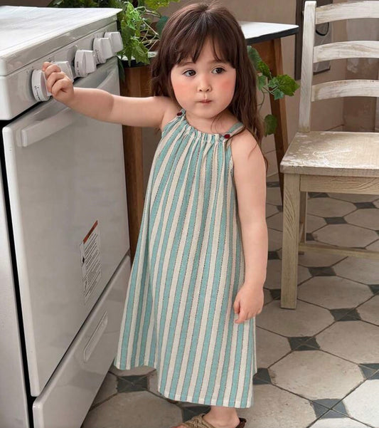 Striped Casual Halter Dress