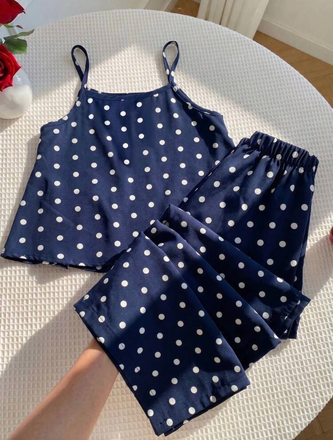 Chiffon Polka Dot Camisole Top And Long Pants Set