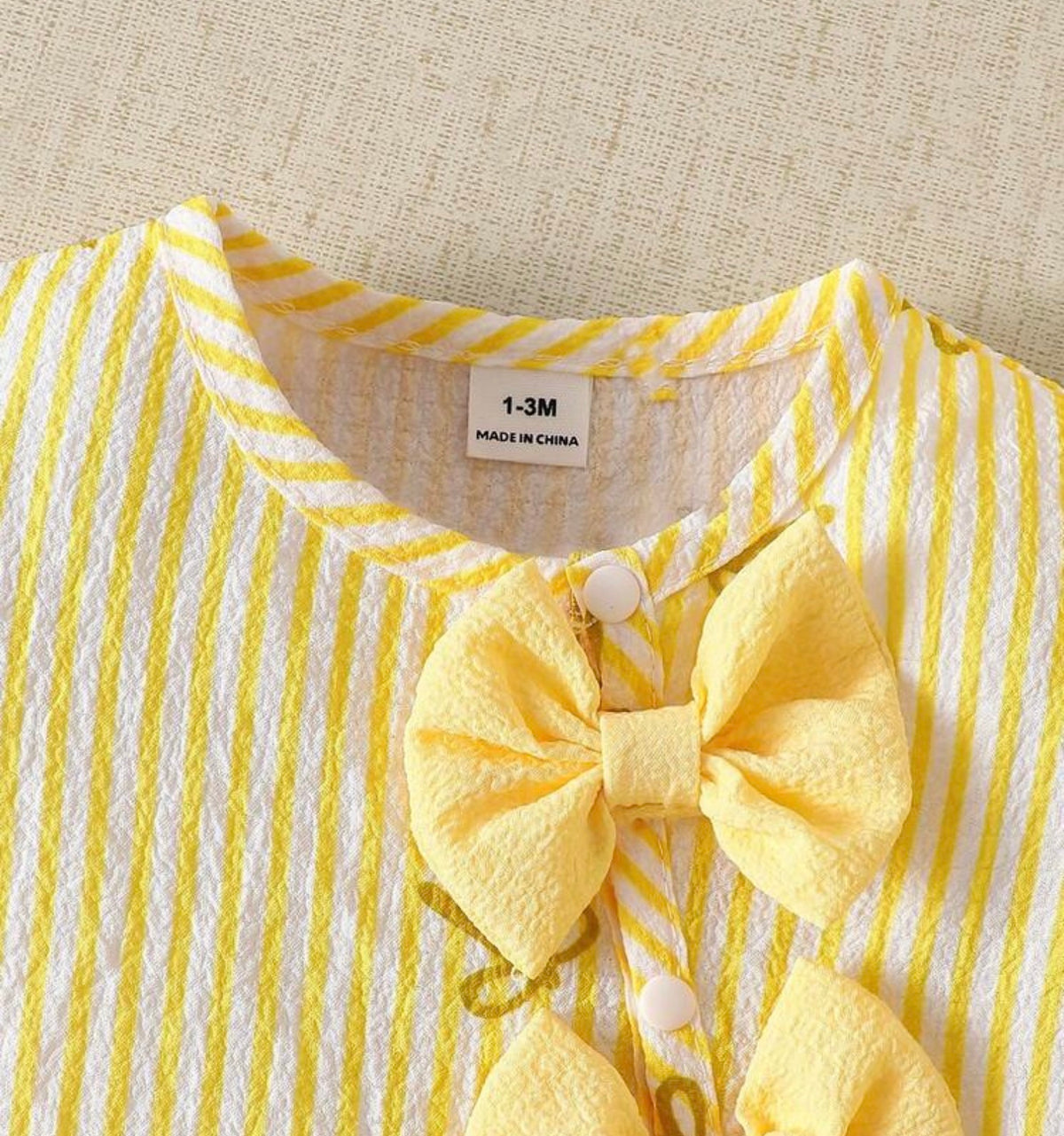 Pastel Yellow Bow Baby Romper 4pcs