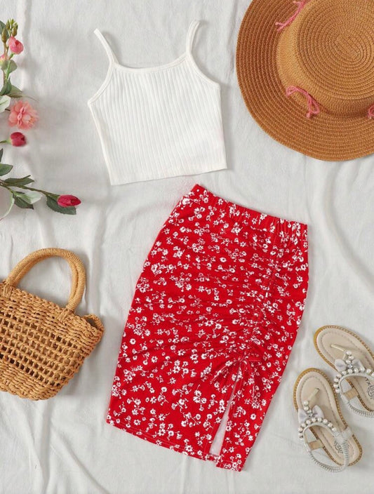 Camisole Top And Ditsy Floral Mini Skirt